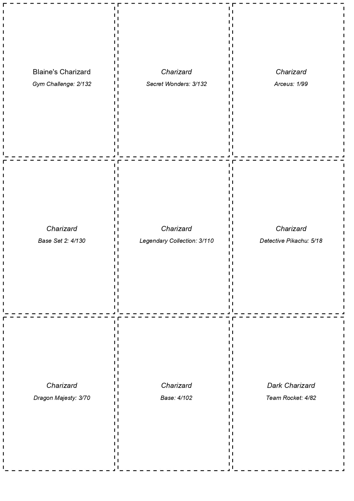 Example printable PDF with Pokemon placeholder cards for a binder